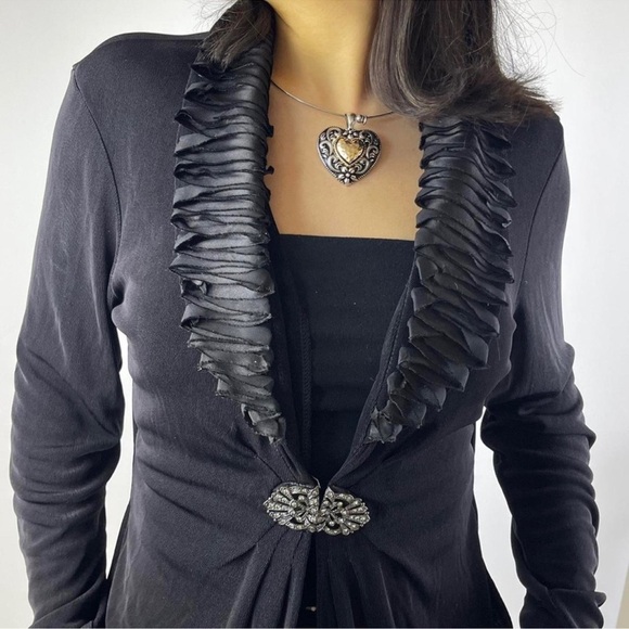 Vintage Chico’s Travelers black Long Cardigan Jacket Rhinestoned Latch Sz L/2 - Picture 1 of 11